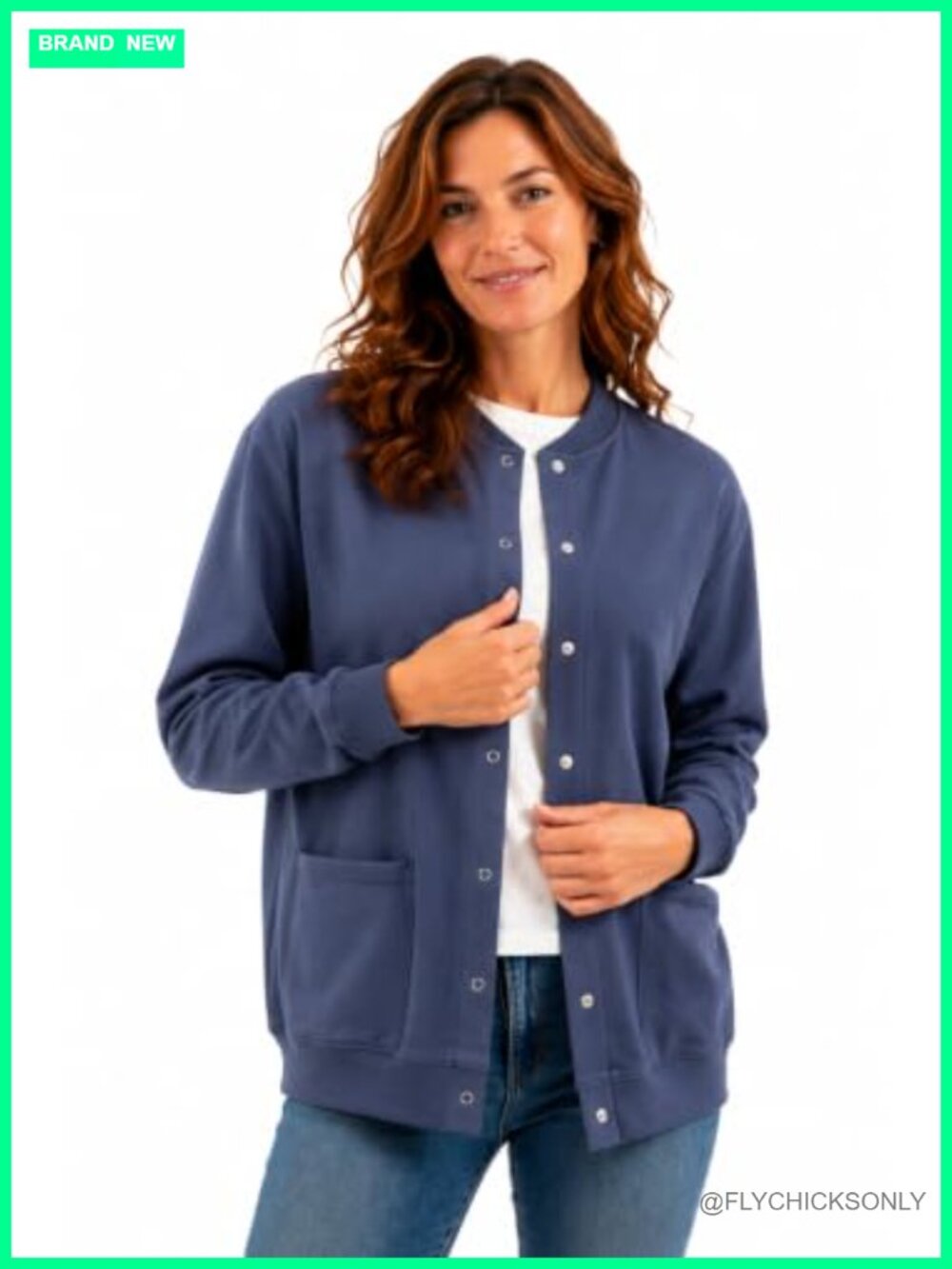 Women's Fleece Snap Front Cardigan Baseball Jacket with Pockets